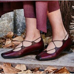 Pikolinos Gandia Ghillie Lace Burgundy Red Leather Square Toe Shoes 41 10.5 11